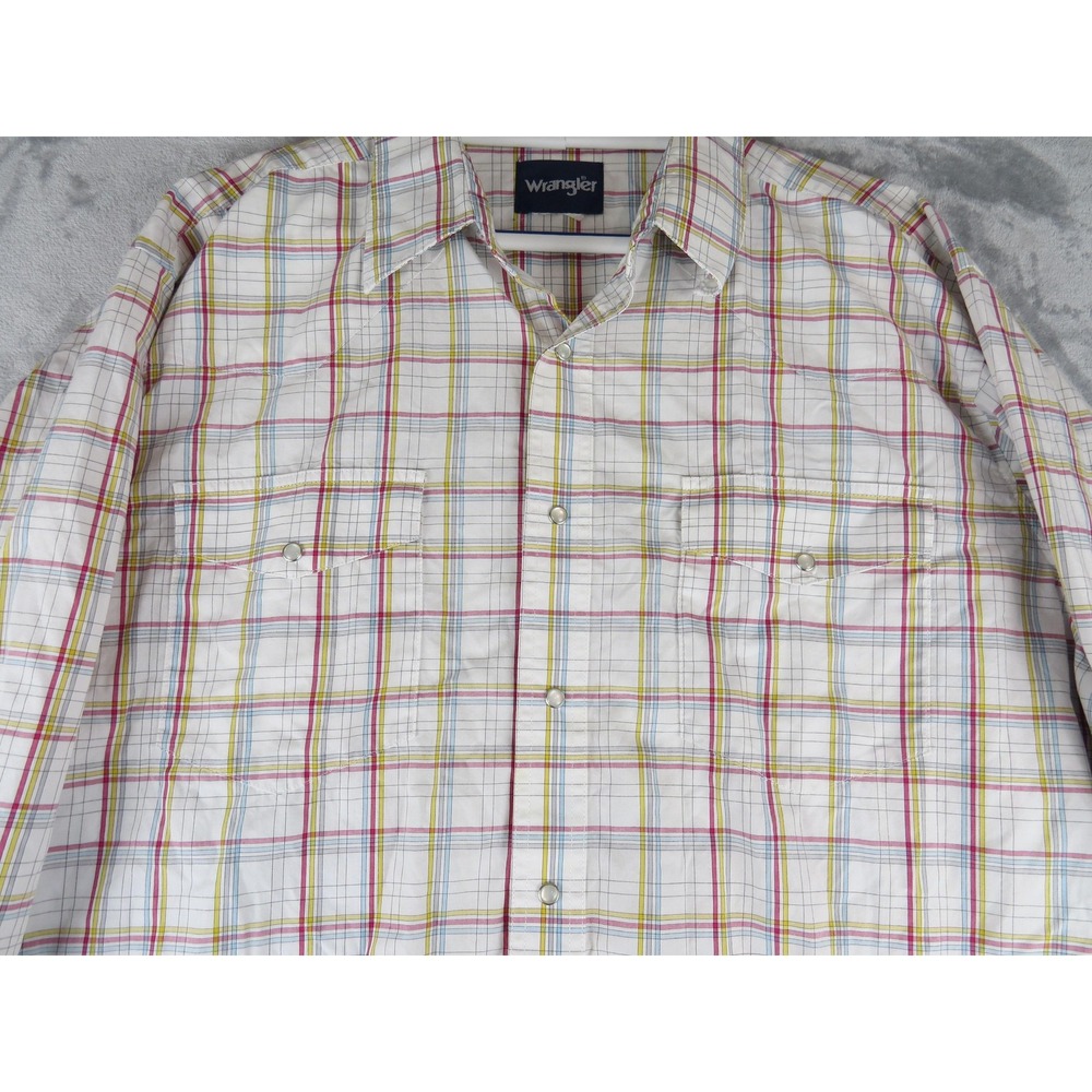 Wrangler Shirt Men's 2LX White Plaid Long Sleeve Pearl‎ Snap Western Cowboy west
